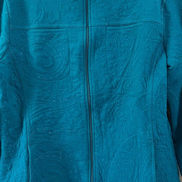 Chico's Teal Blue Quilted Jacket sz 1 (Med/8) - Picture 2 of 9